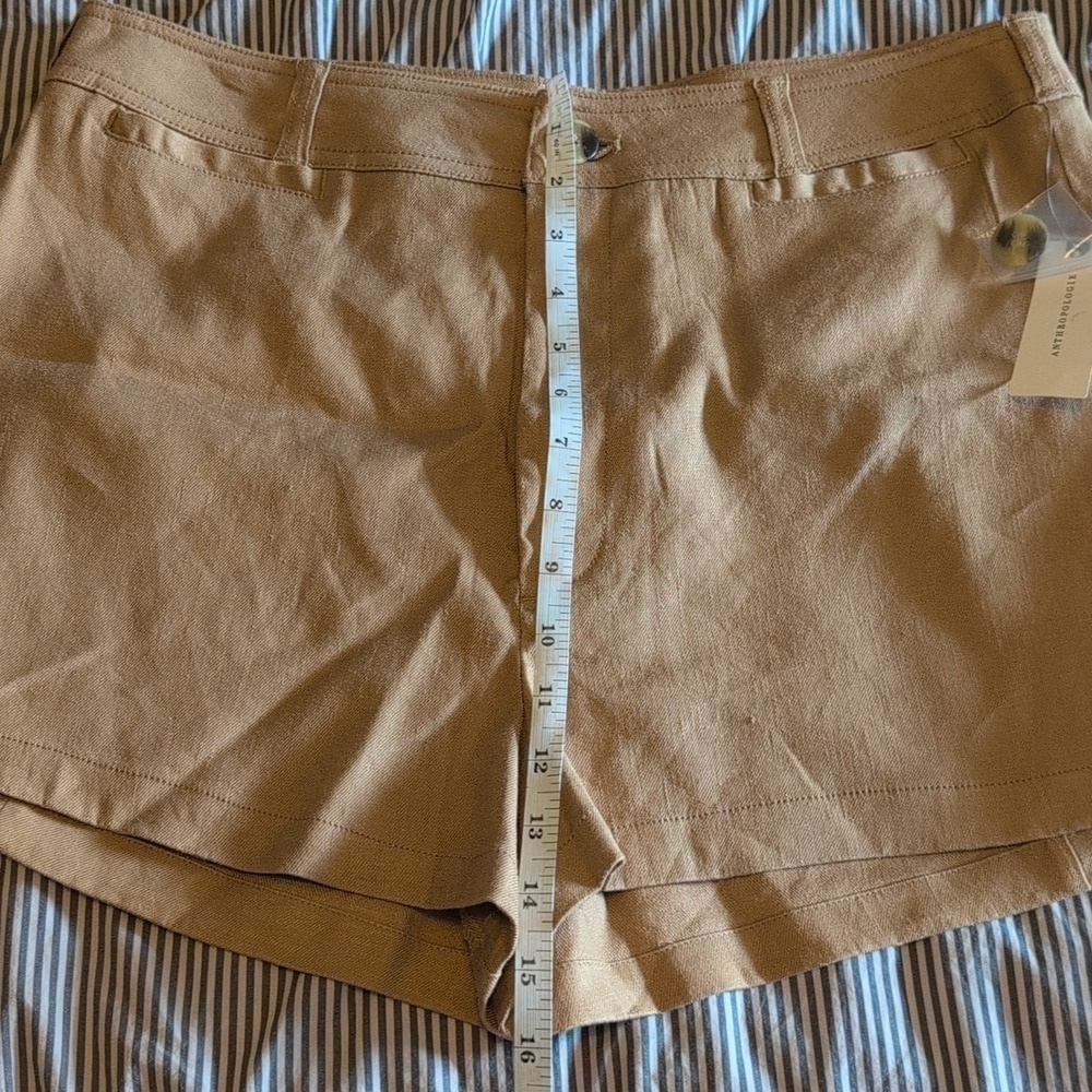 NWT Anthropologie - The Ettie Shorts by Maeve: Pitched Linen Edition Khaki - Picture 8 of 9